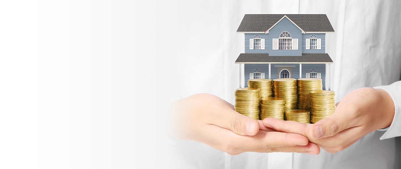Mortgage concept by money house from the coins
