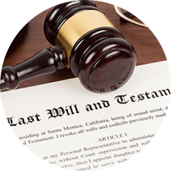 A judge gavel with a last will and testament document